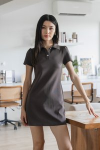 Helen Heart Button Polo Dress In Gunmetal