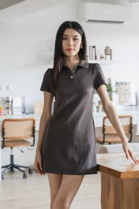 Helen Heart Button Polo Dress In Gunmetal