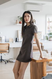 Helen Heart Button Polo Dress In Gunmetal