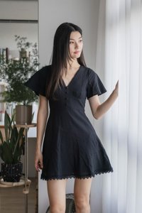 Cyrus Crochet Eyelet Empire Dress In Black