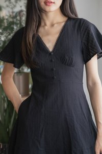 Cyrus Crochet Eyelet Empire Dress In Black