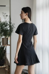 Cyrus Crochet Eyelet Empire Dress In Black