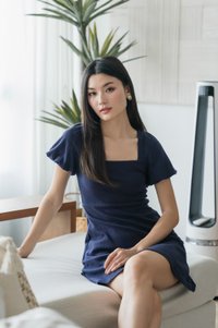 Hayden Ribbed Cotton Dress In Navy