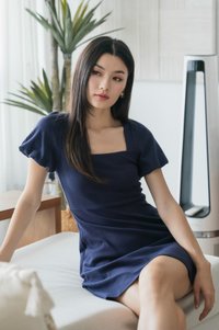 Hayden Ribbed Cotton Dress In Navy