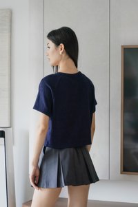 Madeline Buttons Pocket Knit Top In Navy