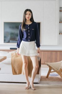 Glow Gold Buttons Cardigan In Navy