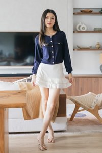 Glow Gold Buttons Cardigan In Navy