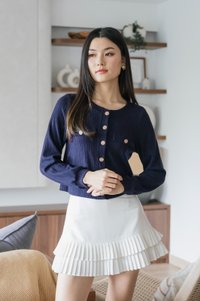 Glow Gold Buttons Cardigan In Navy
