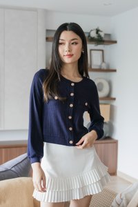 Glow Gold Buttons Cardigan In Navy
