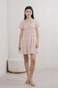Ripple Textured Ruffles Tiered Dress In Blush Pink