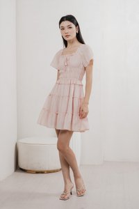Ripple Textured Ruffles Tiered Dress In Blush Pink