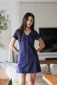 Ocie Buttons Cotton Dress In Navy