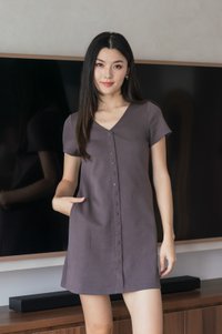 Ocie Buttons Cotton Dress In Gunmetal
