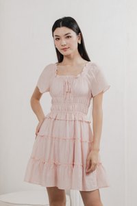 Ripple Textured Ruffles Tiered Dress In Blush Pink