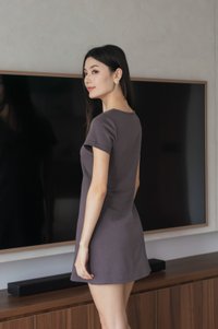 Ocie Buttons Cotton Dress In Gunmetal