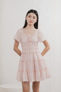 Ripple Textured Ruffles Tiered Dress In Blush Pink