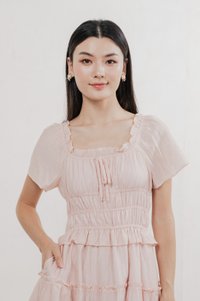 Ripple Textured Ruffles Tiered Dress In Blush Pink