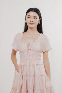Ripple Textured Ruffles Tiered Dress In Blush Pink