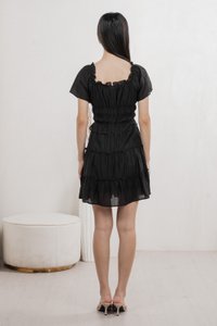 Ripple Textured Ruffles Tiered Dress In Black