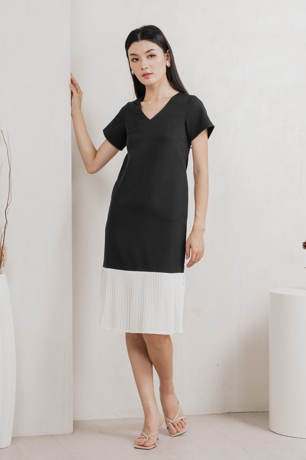 Marshall Pleated Hem Midi Dress In Black