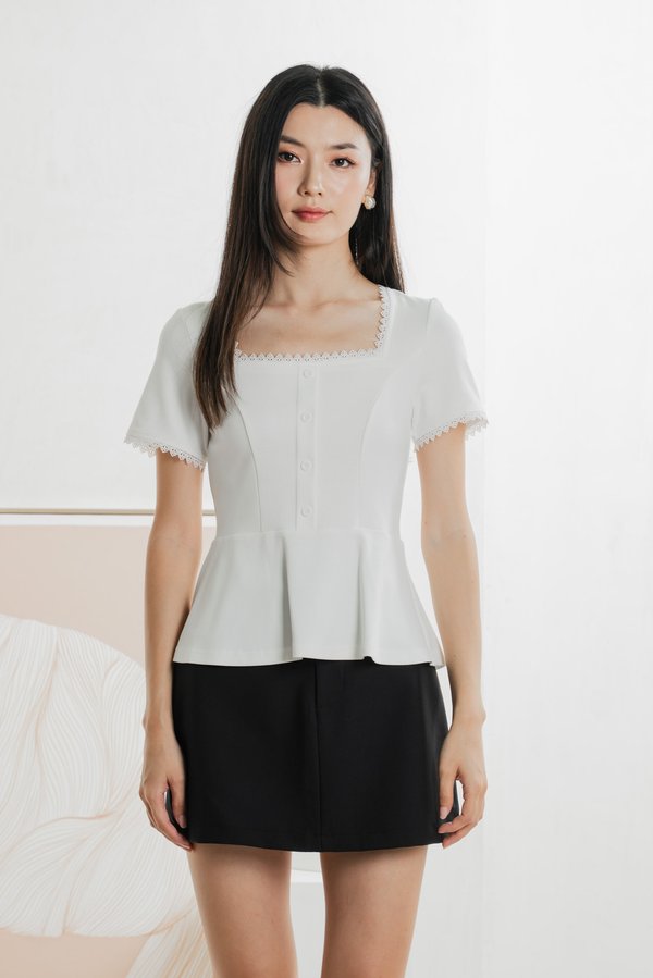 Lyrica Lace Trimmings Button Top In White