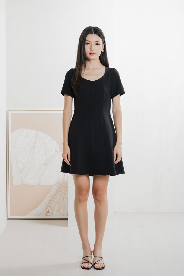 Barbara Buttons Panelled Dress In Black