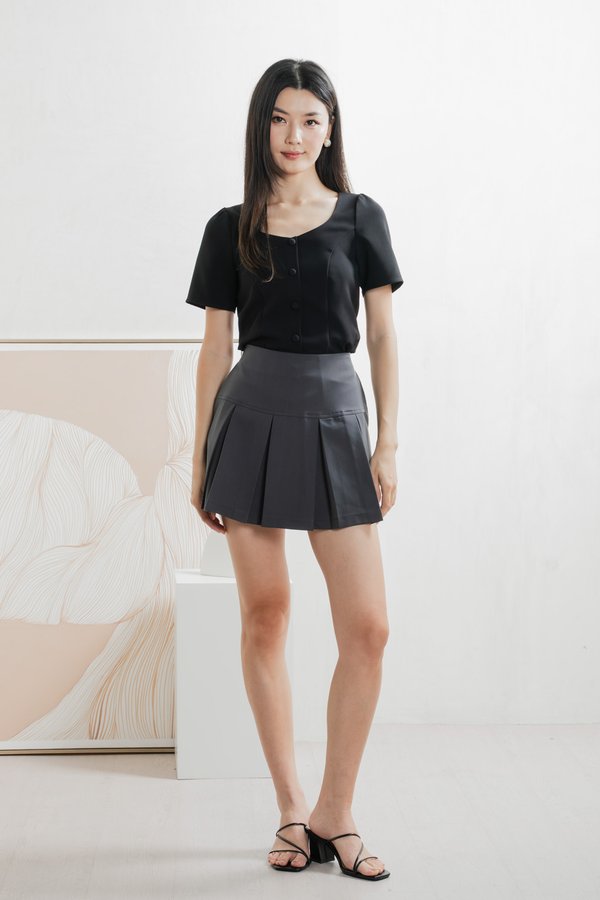 Barbara Buttons Panelled Top In Black