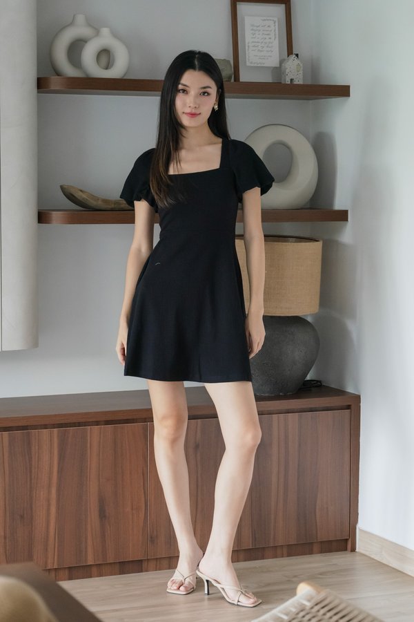 Hayden Ribbed Cotton Dress In Black