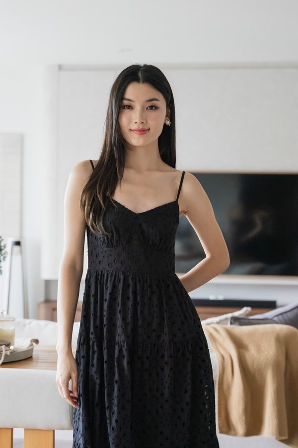 Carlin Eyelet Camisole Midi Dress In Black