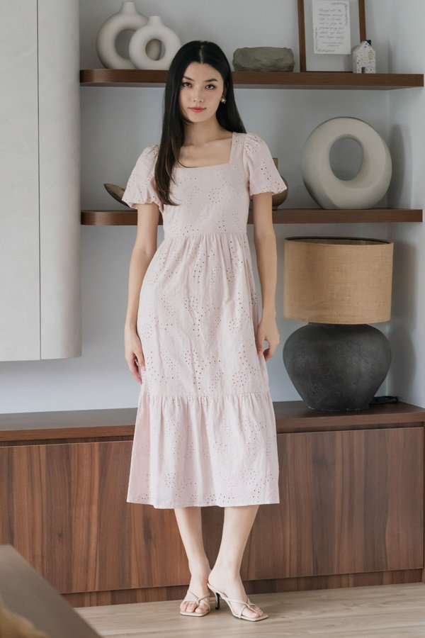 Sookie Eyelet Midi Dress In Sand