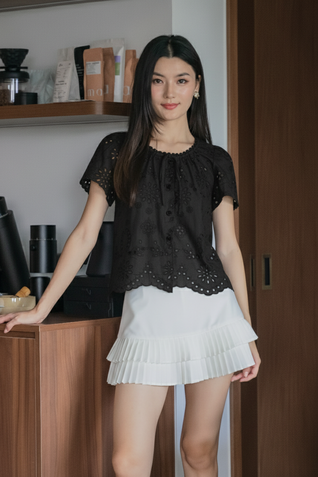 Centella Ribbon Embroidered Top In Black