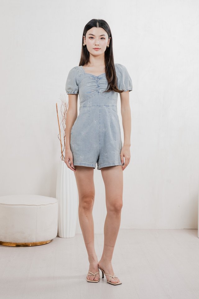 Jane Ribbon Denim Romper