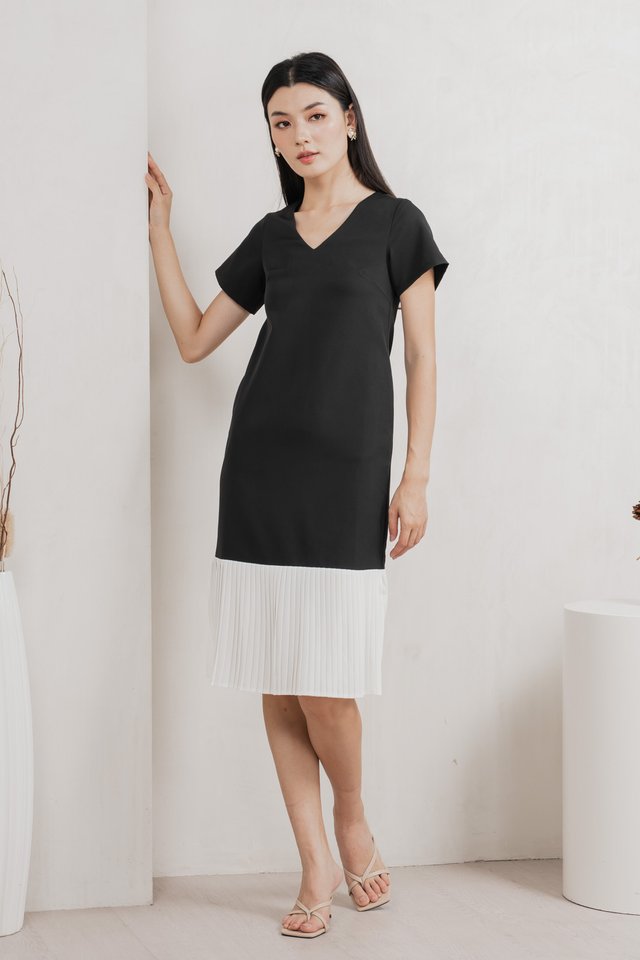 Marshall Pleated Hem Midi Dress In Black