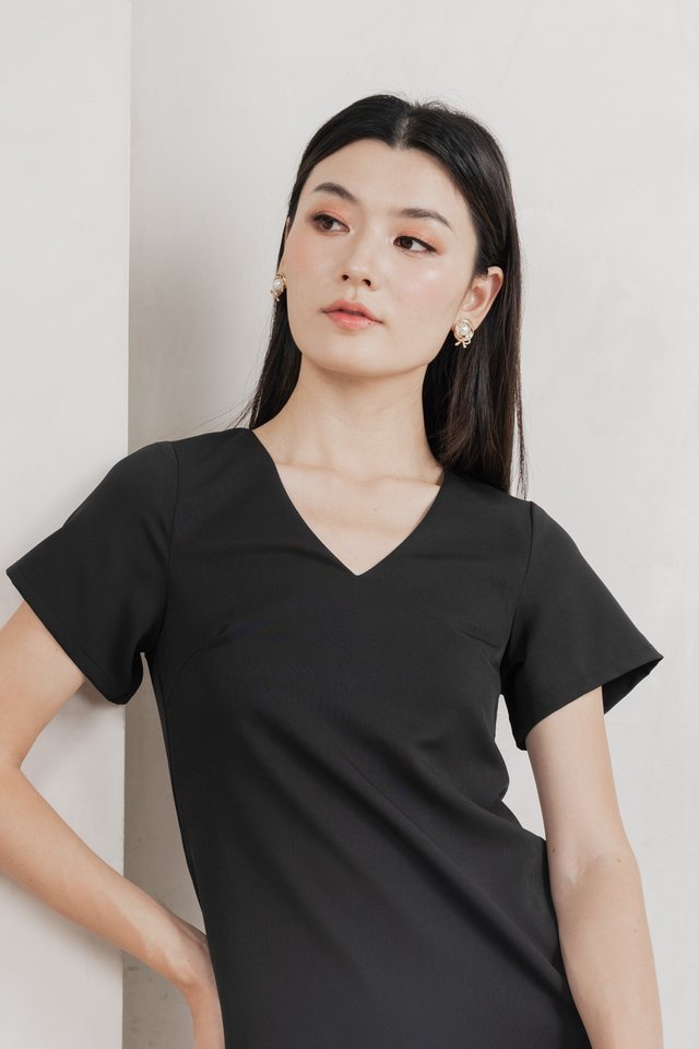 Marshall Pleated Hem Midi Dress In Black