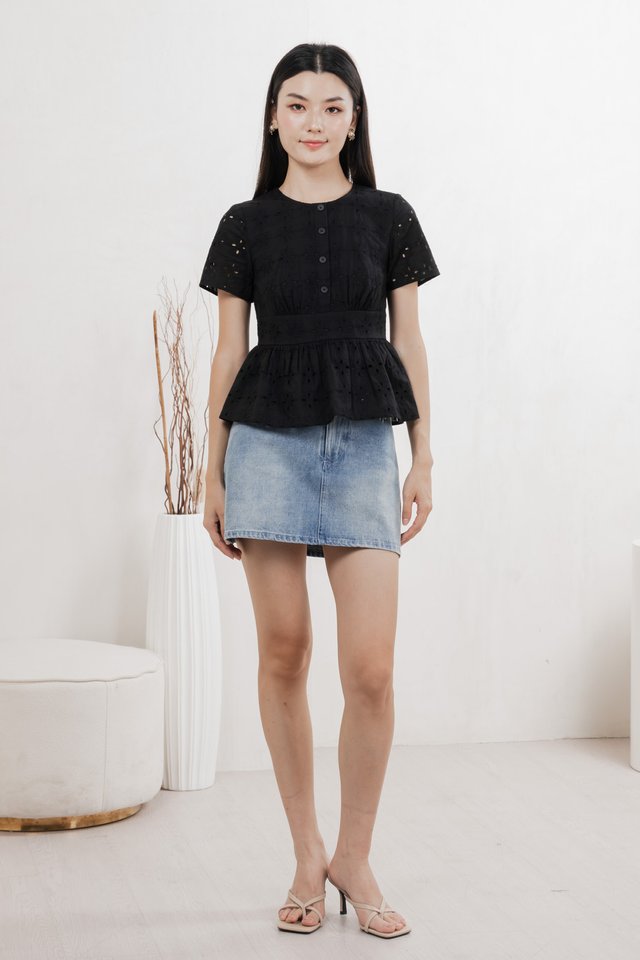 Best Eyelet Button Top In Black