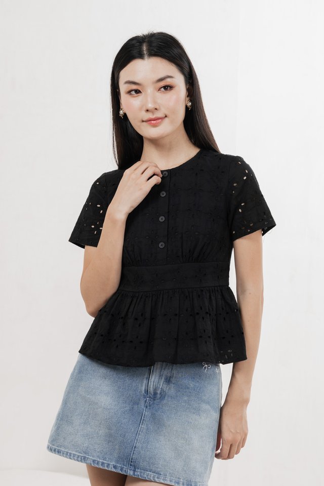 Best Eyelet Button Top In Black