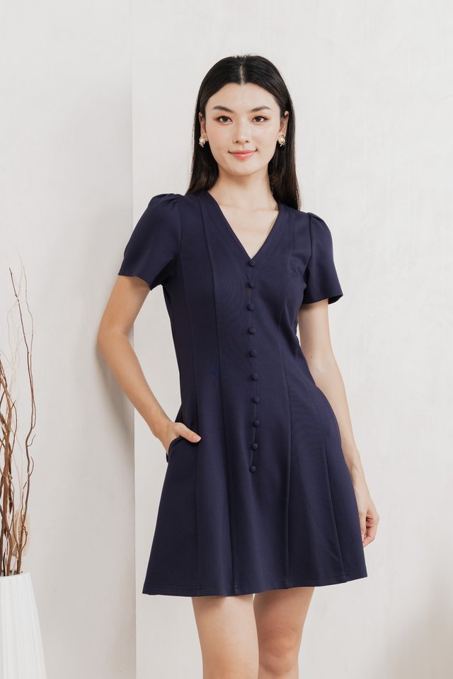 Lucien Buttons Cotton Dress In Navy