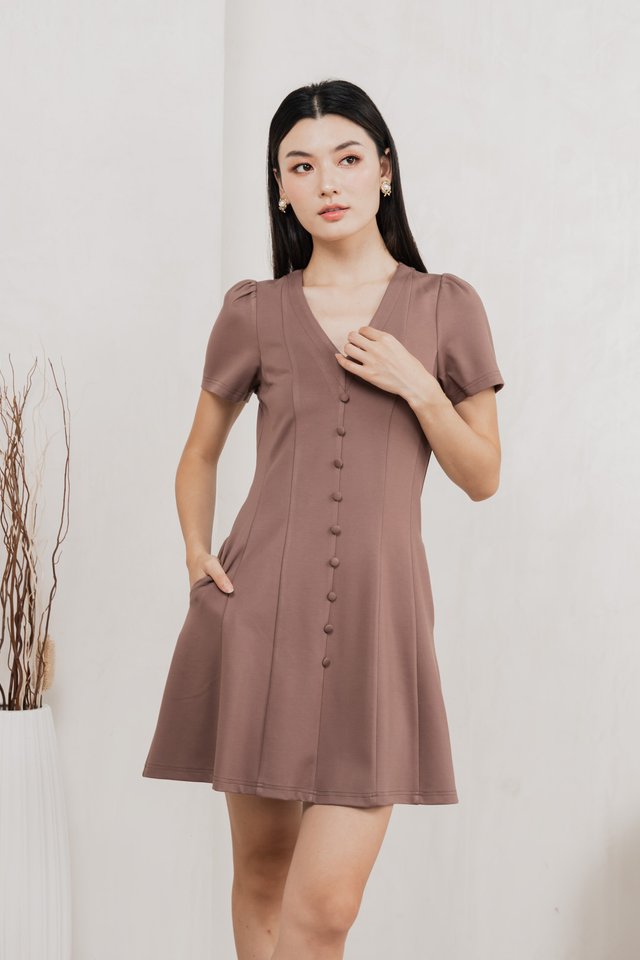 Lucien Buttons Cotton Dress In Khaki