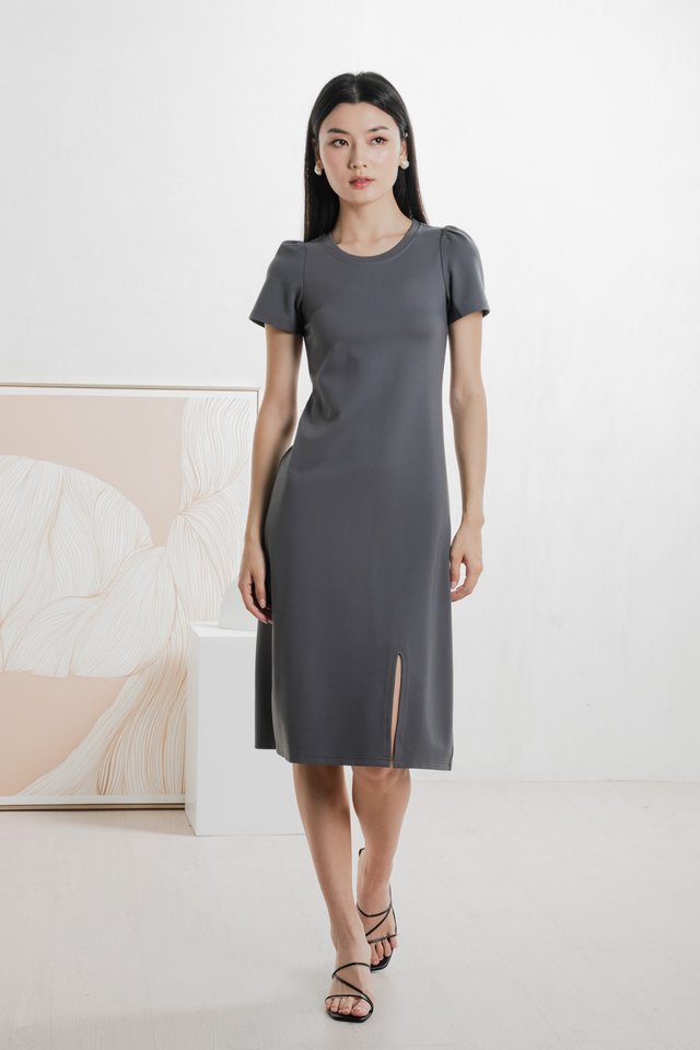 Orla Cotton Slit Midi Dress In Gunmetal