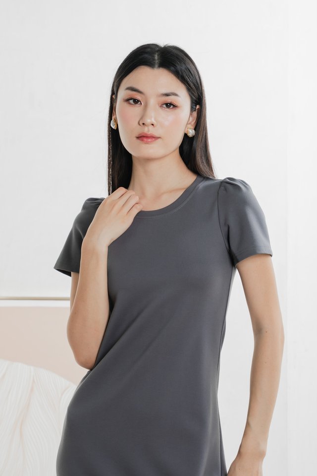 Orla Cotton Slit Midi Dress In Gunmetal