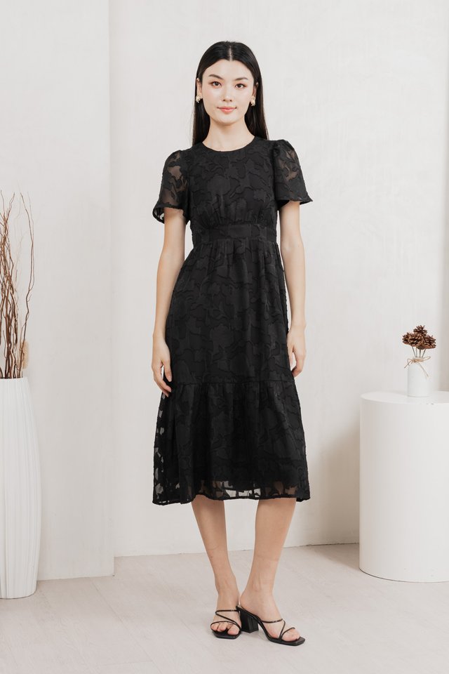 Monique Textured Midi Dress In Black