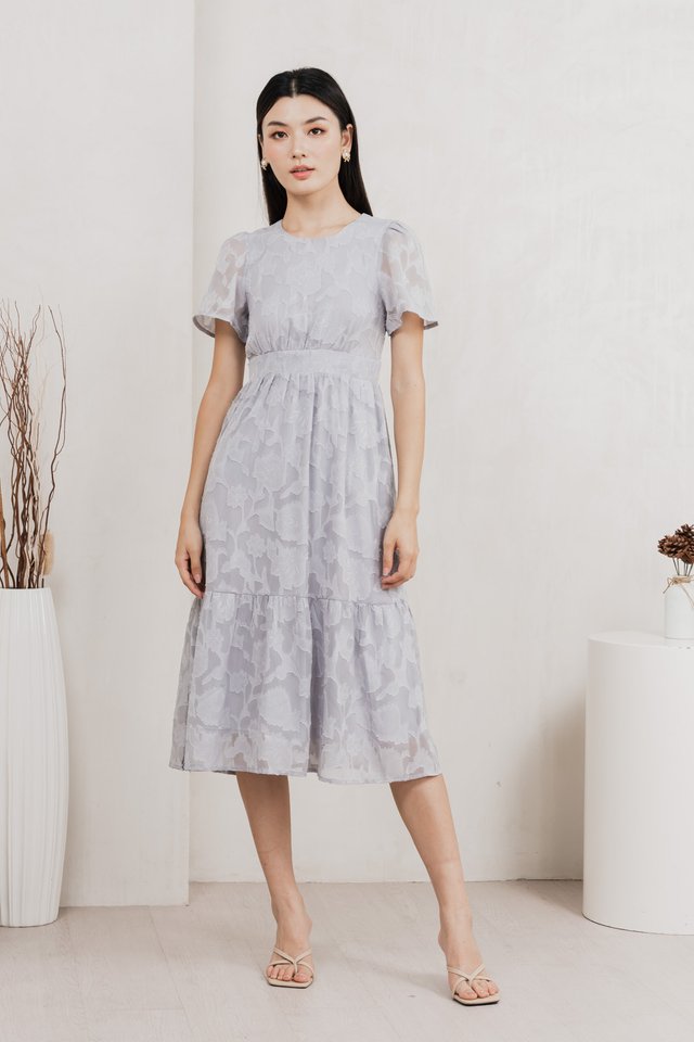 Monique Textured Midi Dress In Grey