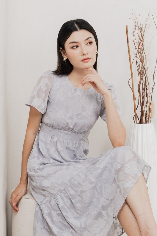 Monique Textured Midi Dress In Grey