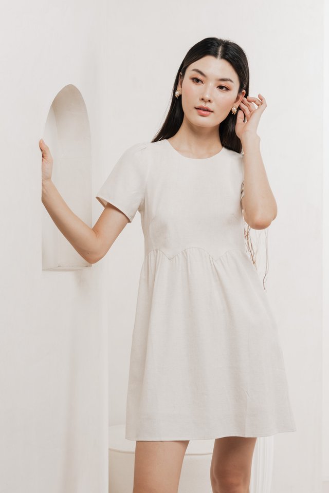 Ochre Scallop Minimalist Dress In Sand