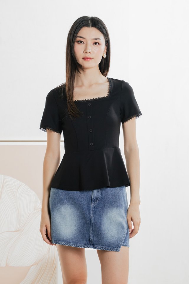 Lyrica Lace Trimmings Button Top In Black