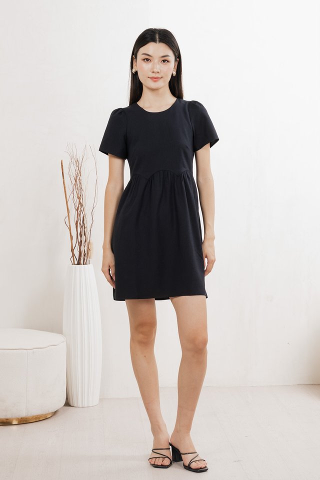 Ochre Scallop Minimalist Dress In Navy