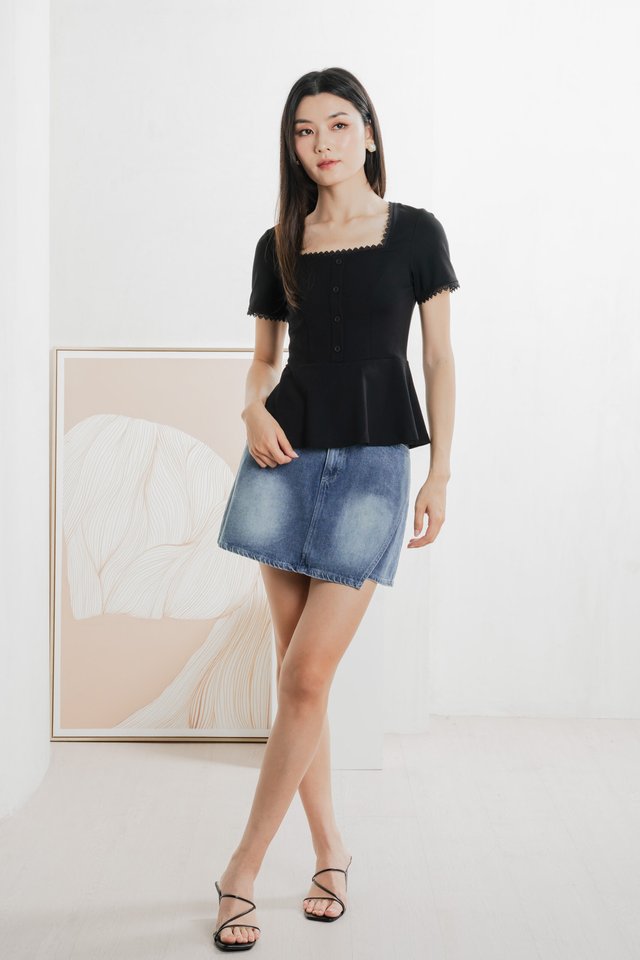 Lyrica Lace Trimmings Button Top In Black