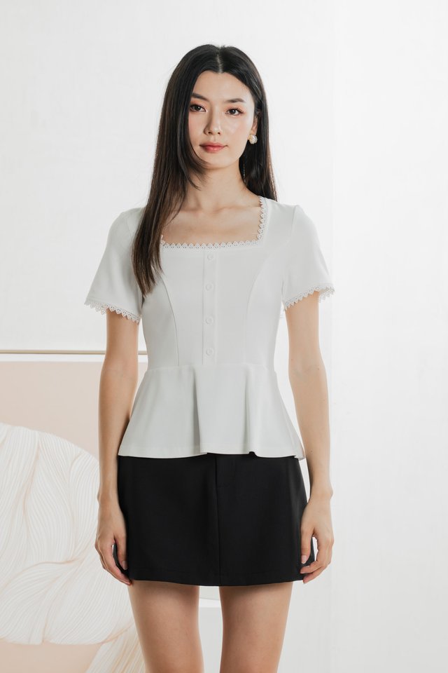 Lyrica Lace Trimmings Button Top In White