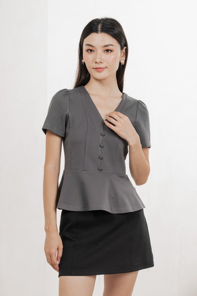 Lucien Buttons Cotton Top In Gunmetal