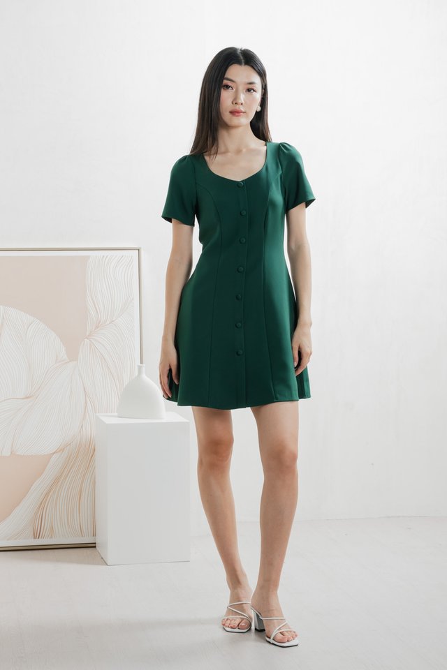 Barbara Buttons Panelled Dress In Forest